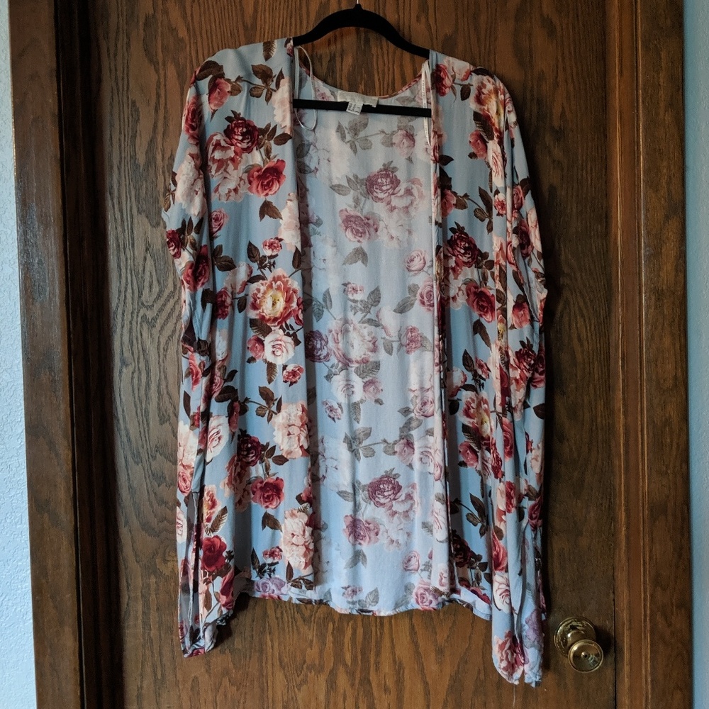 Forever 21 Blue Floral Kimono Cover Up